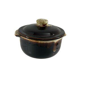 Vintage Pfaltzgraff Individual Casserole Dish Gourmet Drip Glaze Tab Handles Lid